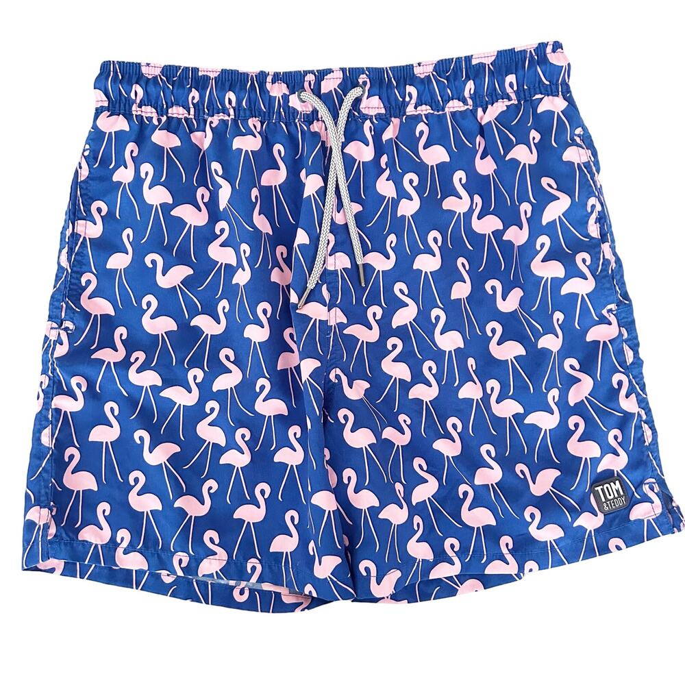 Tom & Teddy Blue Pink Flamingo Bathing Suit Sz M